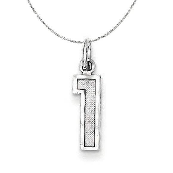 Silver, Varsity Collection, Small D/C Number 1 Necklace - 16 In - Picture 1 of 7